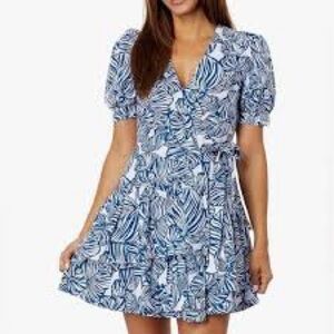 NWT Lilly Pulitzer Alexandria Elbow Sleeve Aegean Navy Beach Path Wrap Dress 16